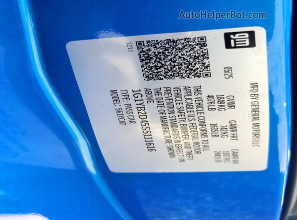 1G1YB2D45S5111616 2025 CHEVROLET CORVETTE Blue Вид підкапотного простору