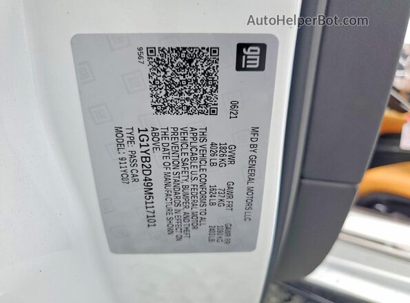 1G1YB2D49M5117101 2021 CHEVROLET CORVETTE White VIN sticker view