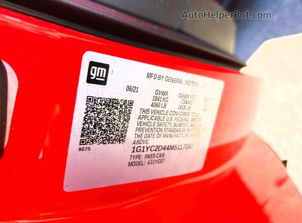 1G1YC2D44M5117083 2021 CHEVROLET CORVETTE Red 