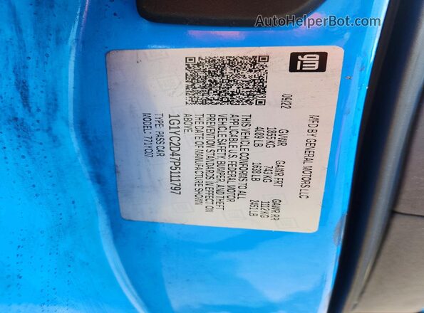1G1YC2D47P5111797 2023 CHEVROLET CORVETTE Blue Вид підкапотного простору
