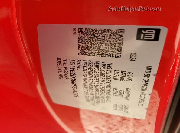 1G1YE2D36R5604178 2024 CHEVROLET CORVETTE Красный Вид наклейки с VIN-кодом