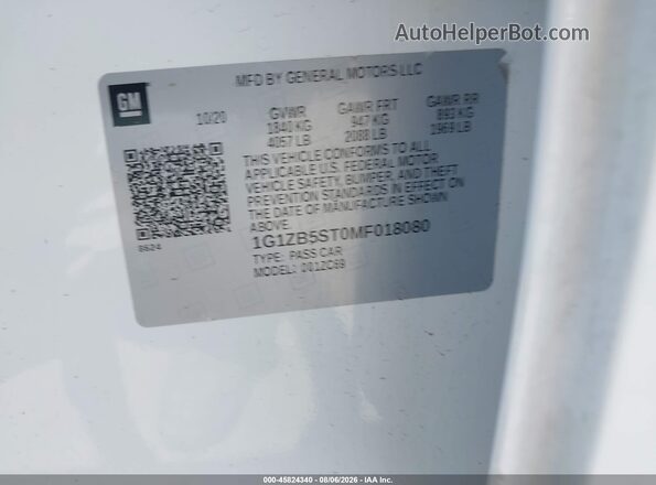 1G1ZB5ST0MF018080 2021 CHEVROLET MALIBU White Widok komory silnika