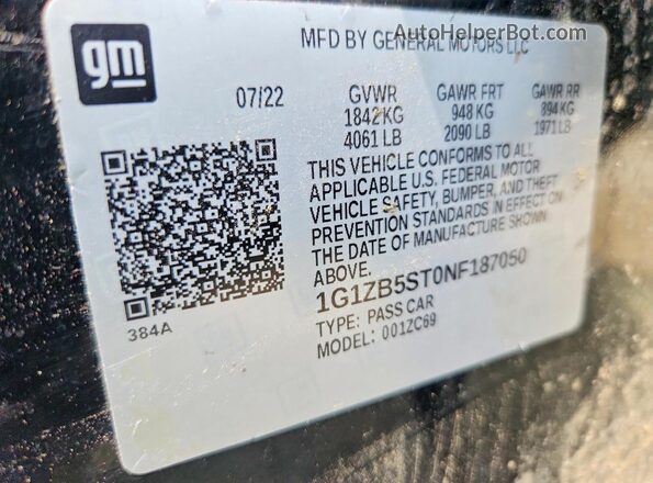 1G1ZB5ST0NF187050 2022 CHEVROLET MALIBU Black Engine compartment view