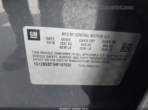 1G1ZB5ST1HF197039 2017 CHEVROLET MALIBU Серый Вид подкапотного пространства