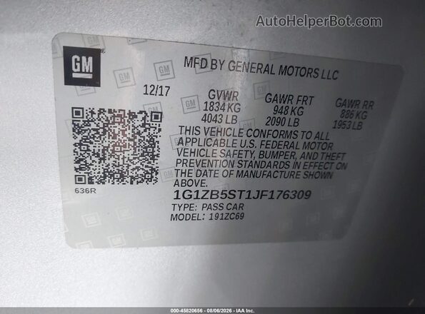1G1ZB5ST1JF176309 2018 CHEVROLET MALIBU Gray Вид підкапотного простору
