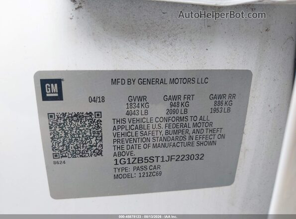 1G1ZB5ST1JF223032 2018 CHEVROLET MALIBU White Вид підкапотного простору