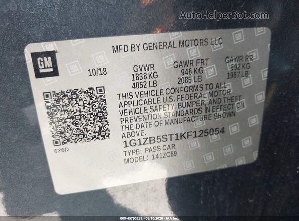 1G1ZB5ST1KF125054 2019 CHEVROLET MALIBU Dark Blue Вид підкапотного простору
