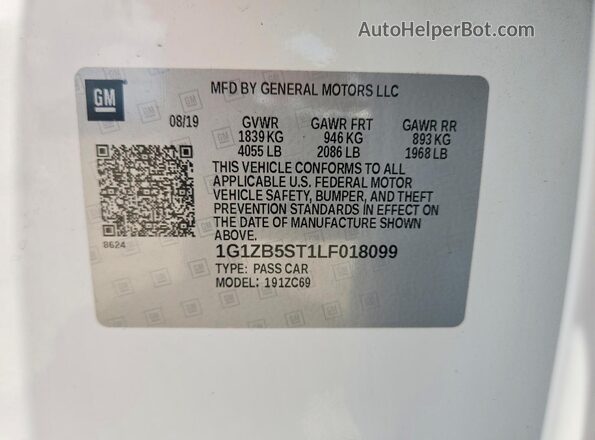 1G1ZB5ST1LF018099 2020 CHEVROLET MALIBU White ძრავის განყოფილების ხედი