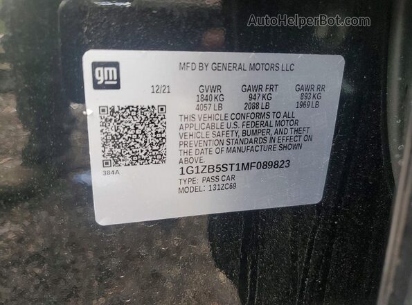 1G1ZB5ST1MF089823 2021 CHEVROLET MALIBU Black Vista del compartimento del motor