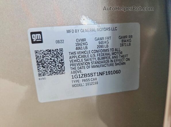 1G1ZB5ST1NF191060 2022 CHEVROLET MALIBU Серый Вид подкапотного пространства