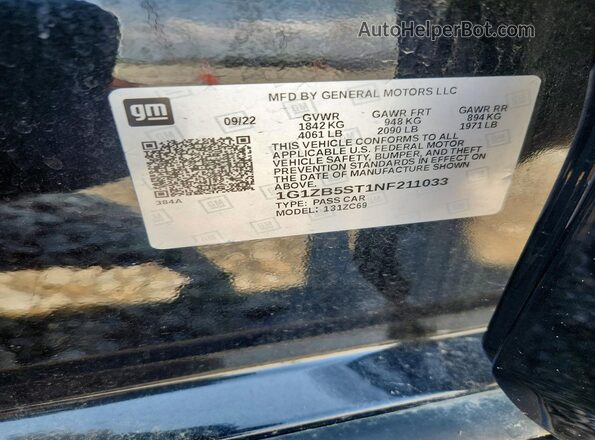 1G1ZB5ST1NF211033 2022 CHEVROLET MALIBU Черный Вид подкапотного пространства