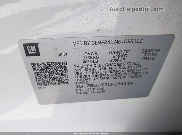 1G1ZB5ST2LF154144 2020 CHEVROLET MALIBU Белый Вид подкапотного пространства