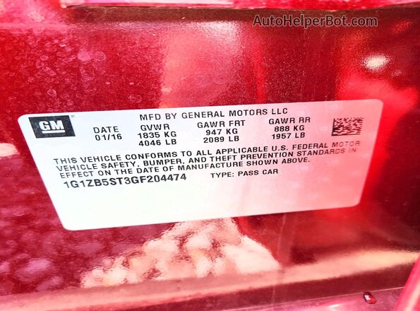1G1ZB5ST3GF204474 2016 CHEVROLET MALIBU Red Вид підкапотного простору
