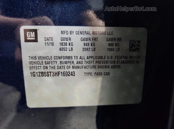 1G1ZB5ST3HF169243 2017 CHEVROLET MALIBU Blue Շարժիչի բաժամունքի տեսք