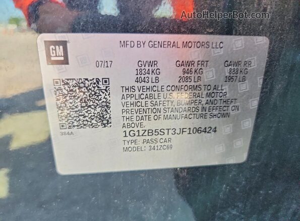 1G1ZB5ST3JF106424 2018 CHEVROLET MALIBU Black Vista del compartimento del motor