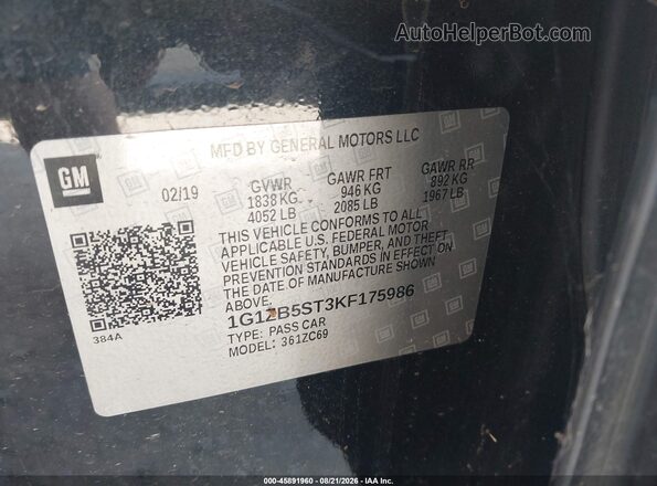 1G1ZB5ST3KF175986 2019 CHEVROLET MALIBU Black Vista de la etiqueta del VIN