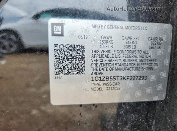 1G1ZB5ST3KF227293 2019 CHEVROLET MALIBU Черный Вид подкапотного пространства