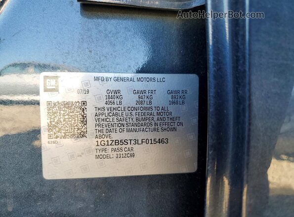 1G1ZB5ST3LF015463 2020 CHEVROLET MALIBU Blue Widok komory silnika