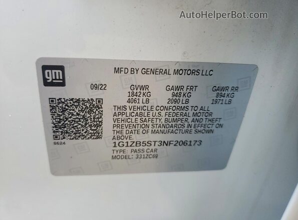 1G1ZB5ST3NF206173 2022 CHEVROLET MALIBU White Widok komory silnika