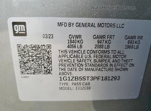 1G1ZB5ST3PF181293 2023 CHEVROLET MALIBU Silver VIN կոդի պիտակի տեսք