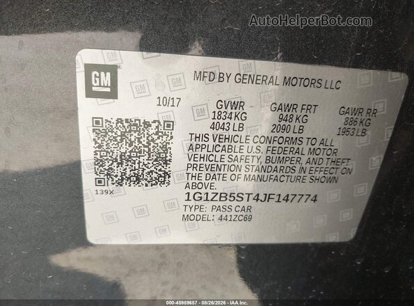 1G1ZB5ST4JF147774 2018 CHEVROLET MALIBU Серый Вид подкапотного пространства
