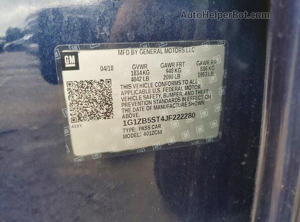 1G1ZB5ST4JF222280 2018 CHEVROLET MALIBU Синий Вид подкапотного пространства