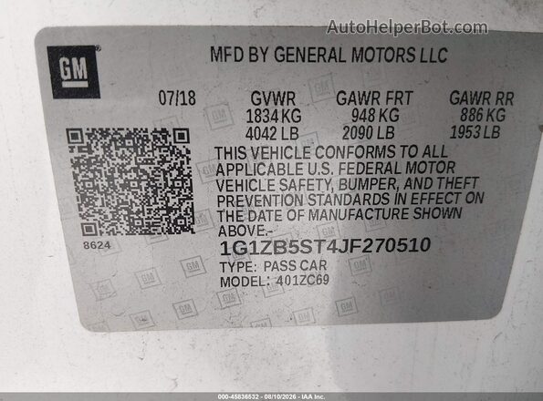 1G1ZB5ST4JF270510 2018 CHEVROLET MALIBU White Widok komory silnika