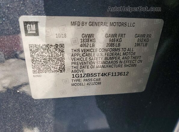 1G1ZB5ST4KF113612 2019 CHEVROLET MALIBU Gray VIN կոդի պիտակի տեսք