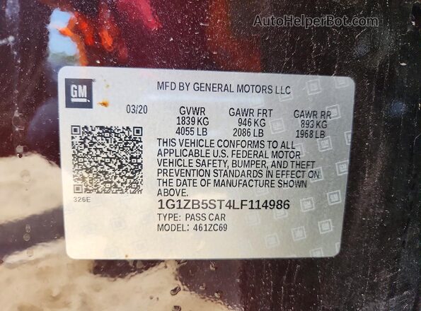 1G1ZB5ST4LF114986 2020 CHEVROLET MALIBU Burgundy ძრავის განყოფილების ხედი