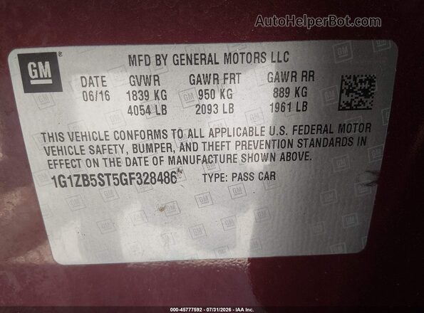 1G1ZB5ST5GF328486 2016 CHEVROLET MALIBU Burgundy ძრავის განყოფილების ხედი