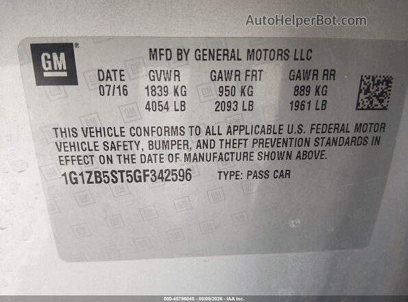 1G1ZB5ST5GF342596 2016 CHEVROLET MALIBU Серебряный Вид подкапотного пространства