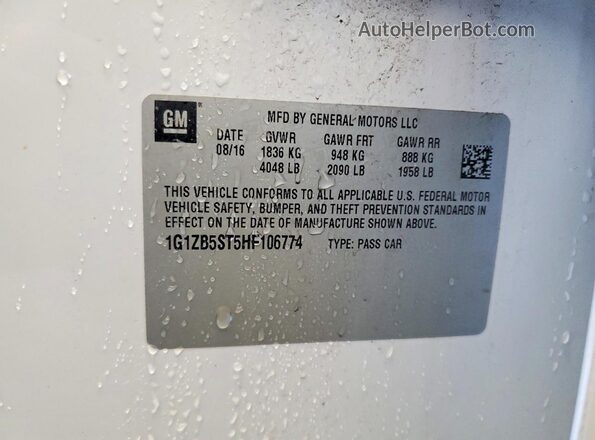 1G1ZB5ST5HF106774 2017 CHEVROLET MALIBU Белый Вид наклейки с VIN-кодом