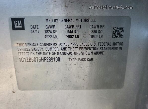 1G1ZB5ST5HF289190 2017 CHEVROLET MALIBU Silver Vista de la etiqueta del VIN