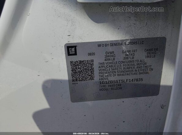 1G1ZB5ST5LF147835 2020 CHEVROLET MALIBU Белый Вид подкапотного пространства