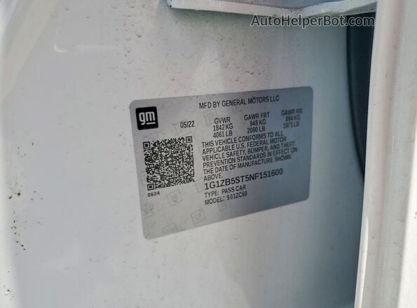 1G1ZB5ST5NF151600 2022 CHEVROLET MALIBU Белый Вид наклейки с VIN-кодом