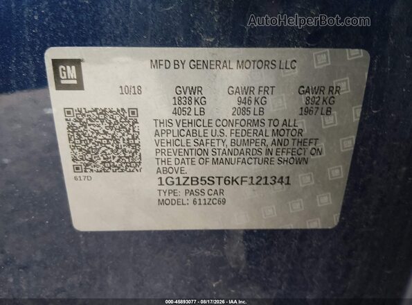 1G1ZB5ST6KF121341 2019 CHEVROLET MALIBU Blue Widok komory silnika