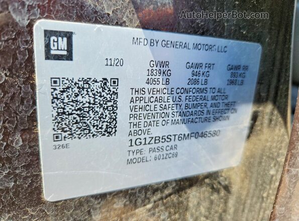 1G1ZB5ST6MF046580 2021 CHEVROLET MALIBU Фиолетовый Вид подкапотного пространства