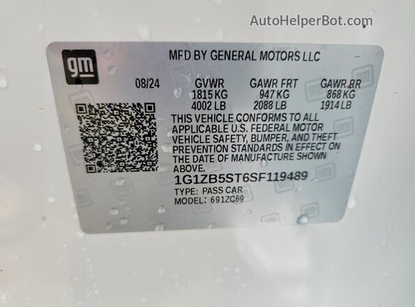 1G1ZB5ST6SF119489 2025 CHEVROLET MALIBU White Widok naklejki z numerem VIN