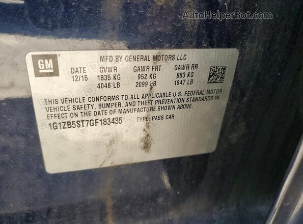 1G1ZB5ST7GF183435 2016 CHEVROLET MALIBU Синий Вид подкапотного пространства