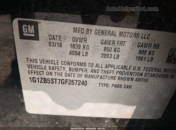 1G1ZB5ST7GF267240 2016 CHEVROLET MALIBU Black Vista del compartimento del motor
