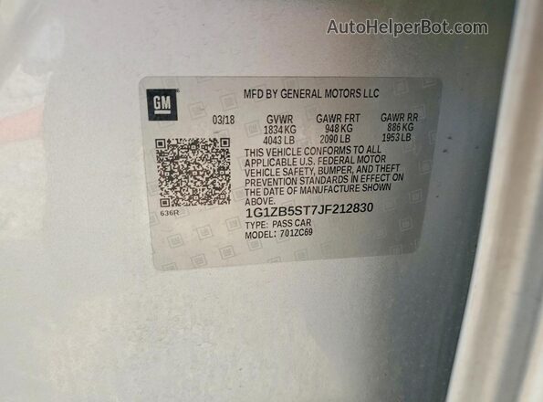 1G1ZB5ST7JF212830 2018 CHEVROLET MALIBU Silver Widok naklejki z numerem VIN