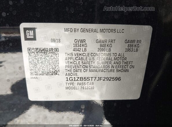 1G1ZB5ST7JF292596 2018 CHEVROLET MALIBU Black Vista del compartimento del motor