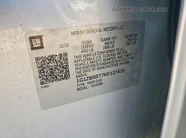1G1ZB5ST7KF127410 2019 CHEVROLET MALIBU Silver Vista del compartimento del motor