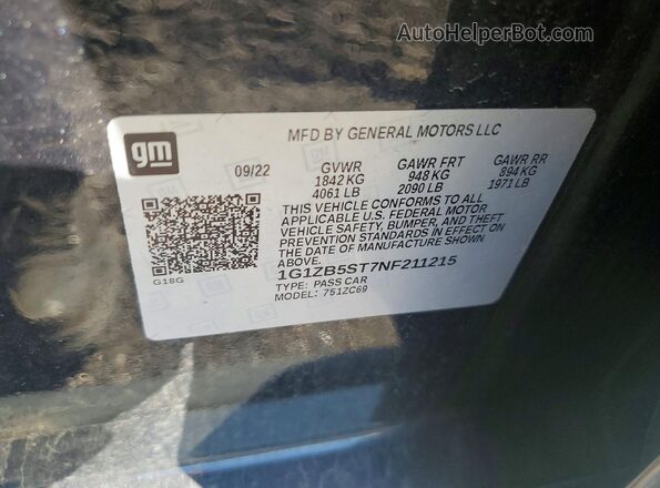 1G1ZB5ST7NF211215 2022 CHEVROLET MALIBU Blue Vista del compartimento del motor