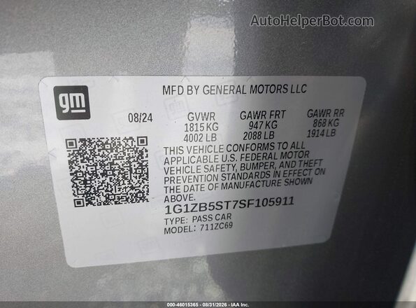 1G1ZB5ST7SF105911 2025 CHEVROLET MALIBU Gray ძრავის განყოფილების ხედი