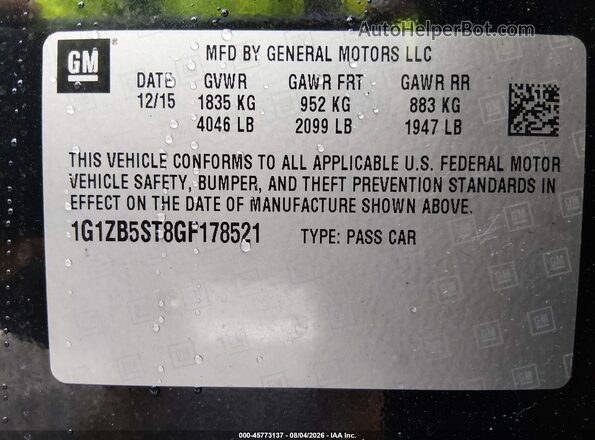 1G1ZB5ST8GF178521 2016 CHEVROLET MALIBU Черный Вид подкапотного пространства