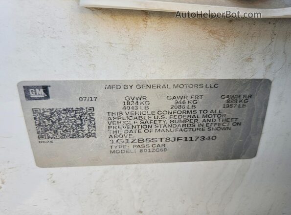1G1ZB5ST8JF117340 2018 CHEVROLET MALIBU White Vista del compartimento del motor
