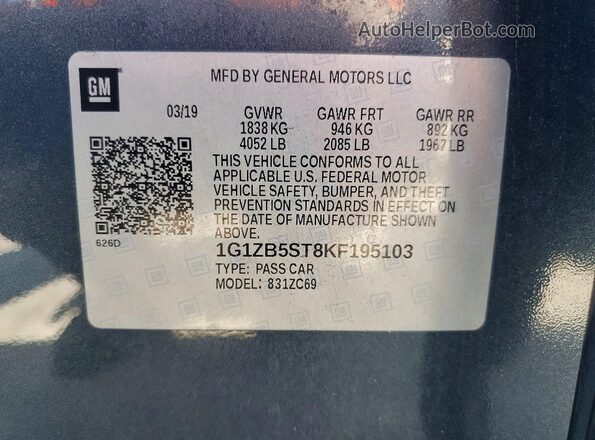 1G1ZB5ST8KF195103 2019 CHEVROLET MALIBU Серый Вид наклейки с VIN-кодом
