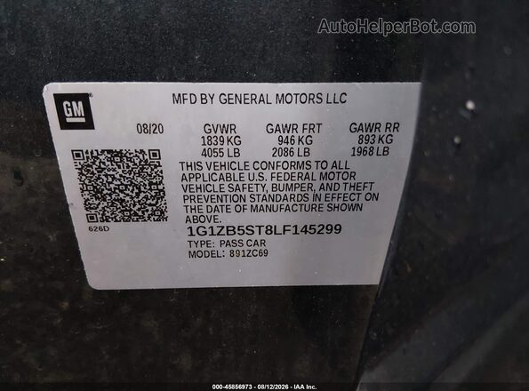 1G1ZB5ST8LF145299 2020 CHEVROLET MALIBU Dark Blue ძრავის განყოფილების ხედი