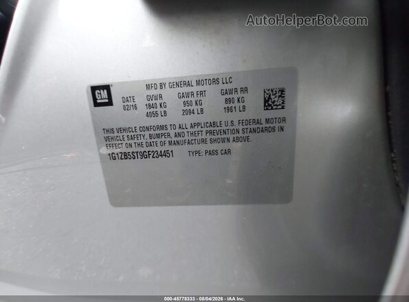 1G1ZB5ST9GF234451 2016 CHEVROLET MALIBU Silver Vista del compartimento del motor